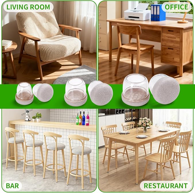 24PCS Clear Chair Leg Floor Protectors, Round Felt Furniture Pads