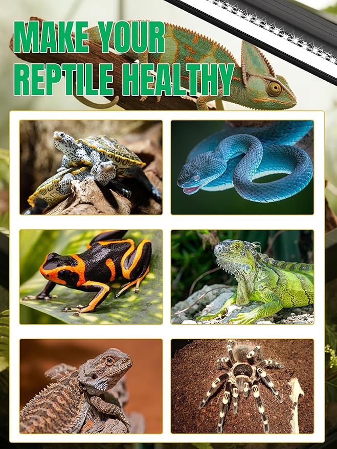 LED UVB Light for Reptiles, 8W 8-Inch Reptile LED Light for Bearded Dragon Lizard Gecko Snake Turtle, Aluminum UVA UVB Lamp Fixture Controller with Dimming and 4 UVI Modes