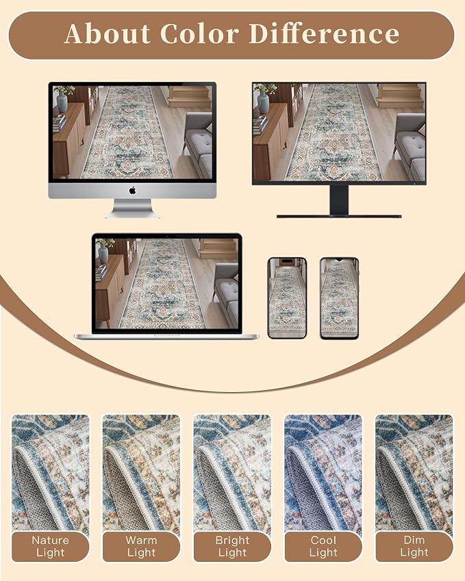 Madane Runner Rug 2x8, Washable Hallway Runner Rugs, Non-Slip Low-Pile Soft