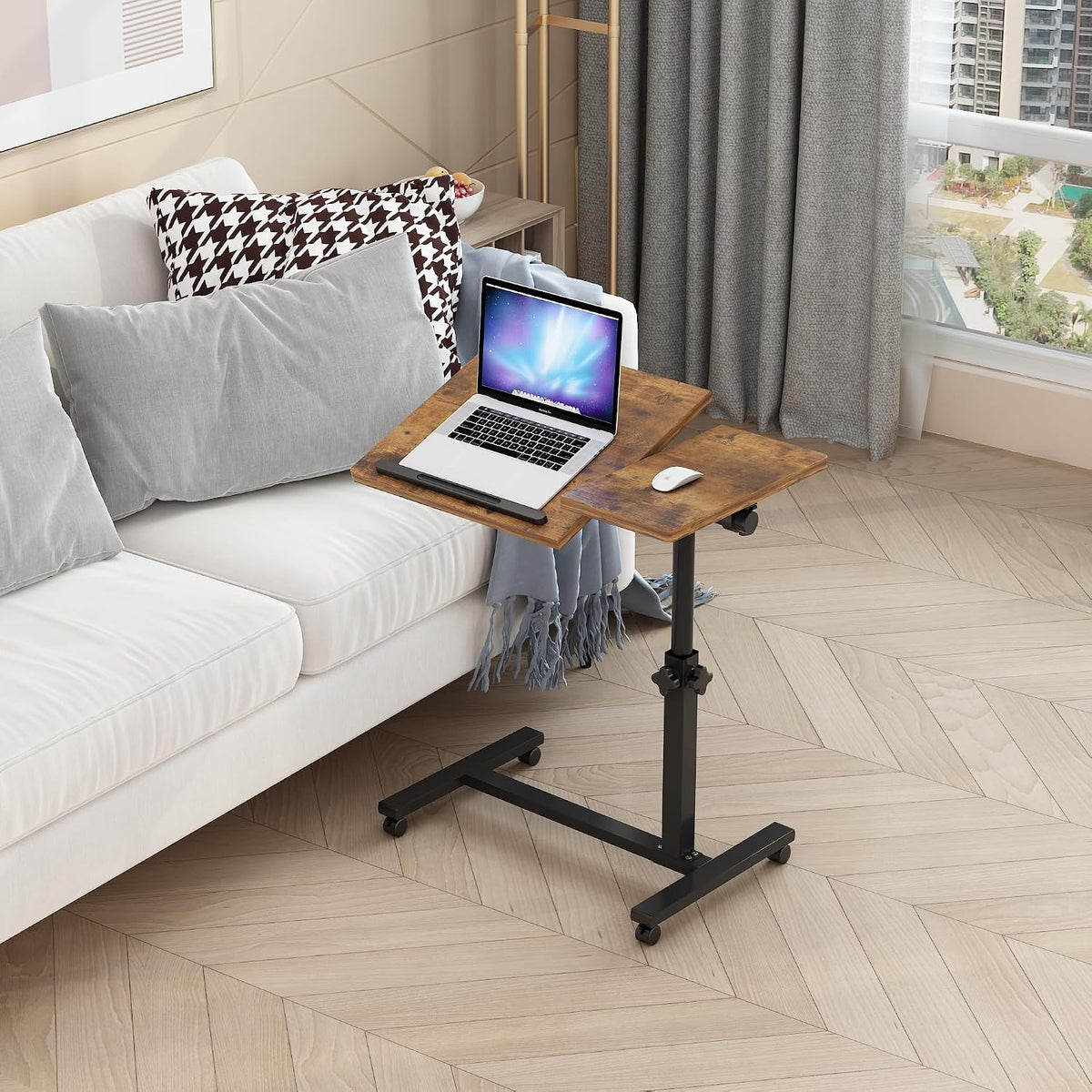 TigerDad Adjustable Overbed Table with Wheels, Rolling Laptop Bed Desk for Home Hospital Use, Height & Tilt Adjustable Mobile Table for Eating, Working, Reading in Bed or Sofa