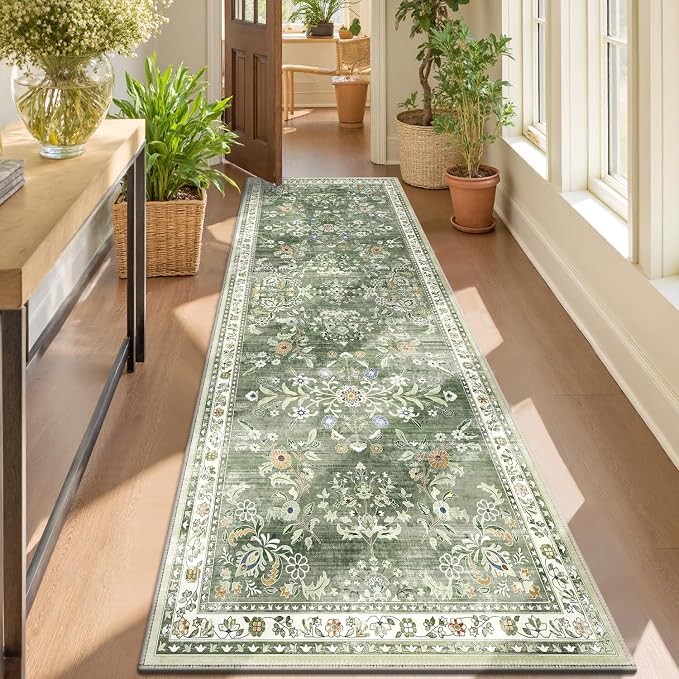 Yamaziot Washable Runner Rug 3x8 – Large Floral Non Slip Boho Hallway Runner Rug