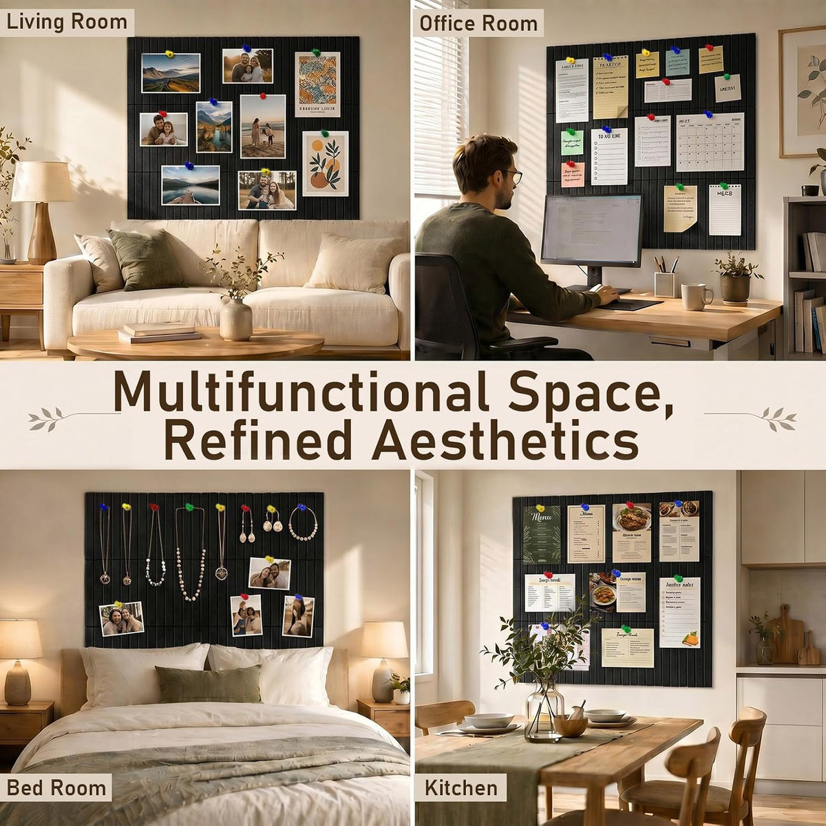 Large Felt Bulletin Board 48" x 36" Cork Board Alternative-12 Pack with 70 Safe Removable Adhesive Tabs, 35 Pushpins Notice Board for Walls Home Office Classroom Pin Board -Gray
