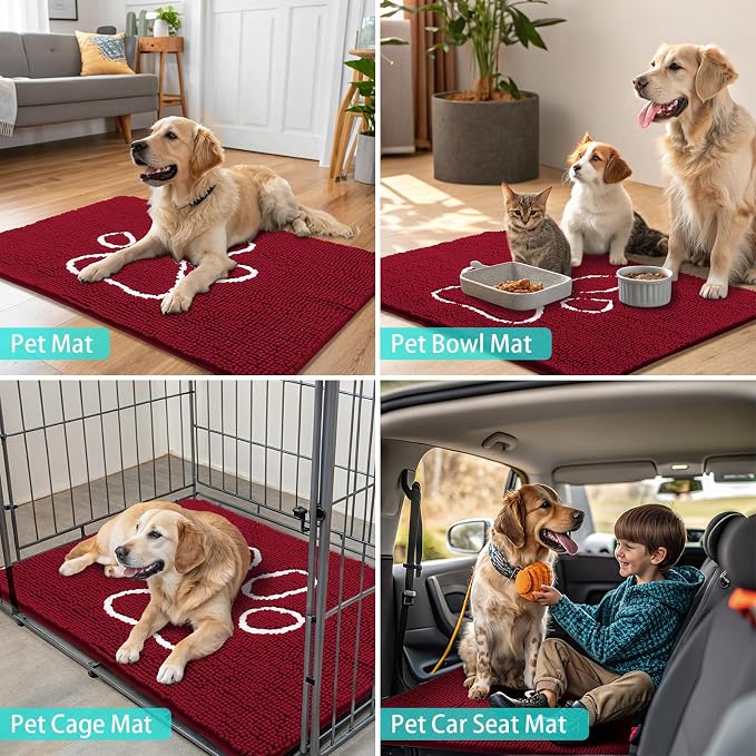 Smiry Dog Door Mat for Muddy Paws, Absorbent Dirt Trapper Non Slip Quick Dry