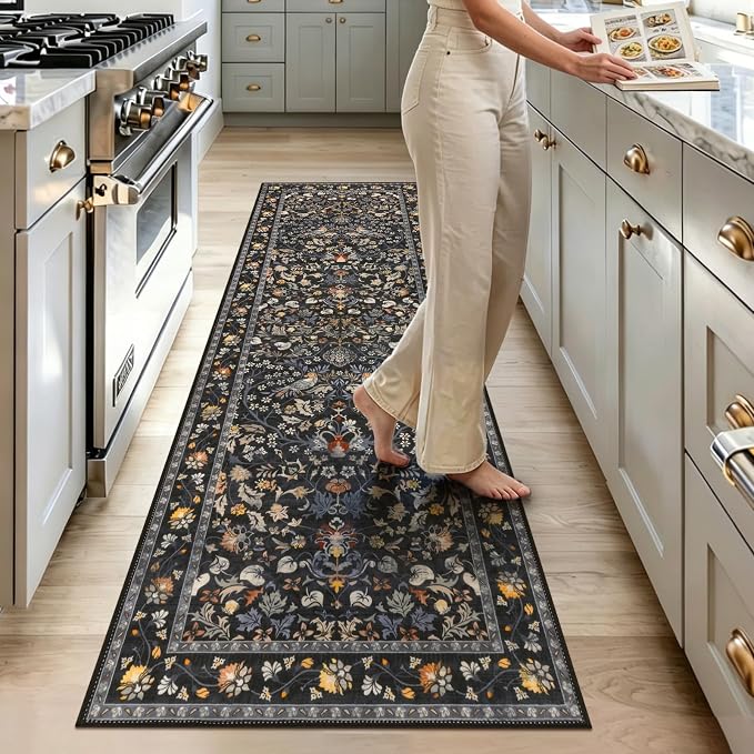 HEBE Washable Hallway Runner Rug 2'x 8' Non Slip Kitchen Rugs Runner, Low Pile