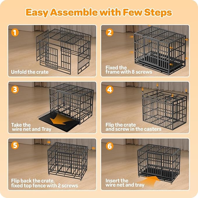 60 Inch Heavy Duty Dog Crate Indestructible XL Steel Escape Proof, Indoor High Anxiety Cage Kennel with Wheels, Removable Tray, Extra Large Kennel XL XXL