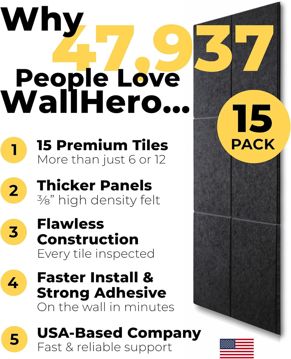 WALLHERO Large Cork Board Alternative | 15 Pack | Sizing Up to 59”x36”, Felt Wall Tiles, Office Wall Decor, Large Cork Boards for Walls, Corkboard, Cork Board for Office, Pin Board, Blue