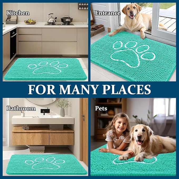 OLANLY Dog Door Mat for Muddy Paws 40x32, Paw Print Design, Absorbs Moisture
