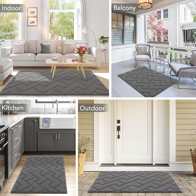 hicorfe Door Mat Indoor Entrance, TPR Backing Dirt Trapper Front Door Mat