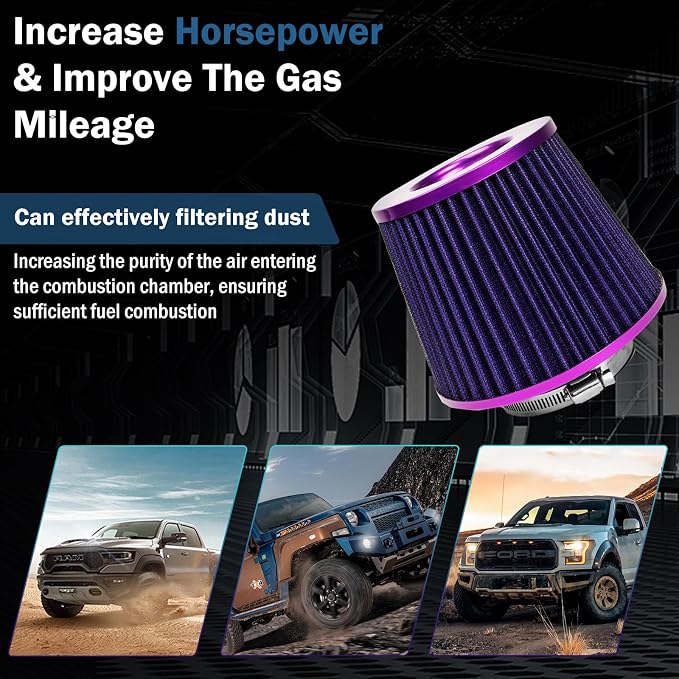 Universal Clamp-On Air Intake Filter, High Performance, Washable Filter