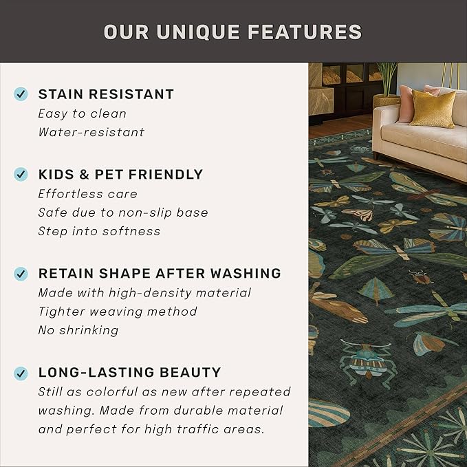 Hazo Haus Insect 2x7 Stain Resistant Kitchen Runner Rugs, Vintage Bathroon Rug