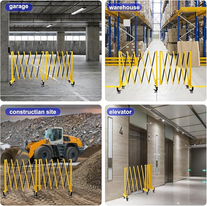 12.2FT Industrial Metal Expandable Barricade,Retractable Traffic Fence with Casters, Folding Security Gate,Portable Barricade Gate for Construction Area, Traffic Control, Cordon