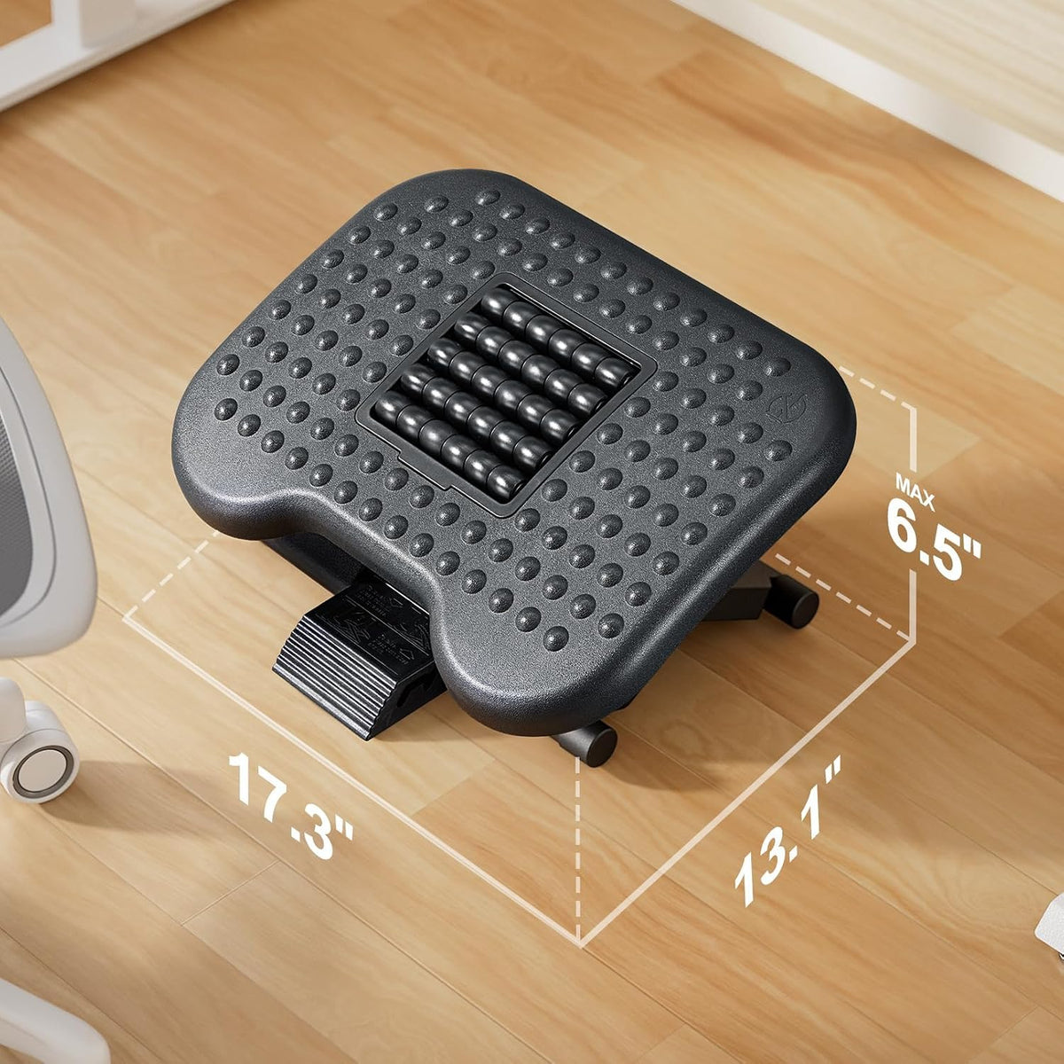 HUANUO Foot Rest for Under Desk at Work, Adjustable Footrest with Massage Texture and Roller, Ergonomic Foot Stool with 3 Height Position, 30 Degree Tilt Angle Adjustment for Home, Office