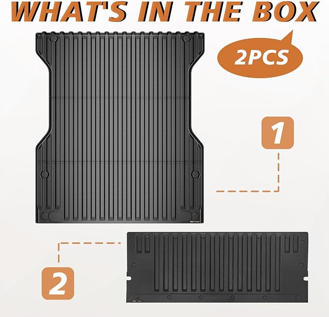 TripleAliners for Tacoma 2024 2025 | Truck Bed Mat & Tailgate Mat | All Weather Liners Compatible with 2024+ Toyota Tacoma Accessories Cargo Liner Protection (Fit 5FT Truck Bed), 2PCS