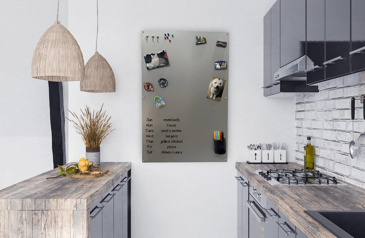 Magnetic Dry Erase Bulletin Board for Wall, Metallic Silver, 23" x 35"