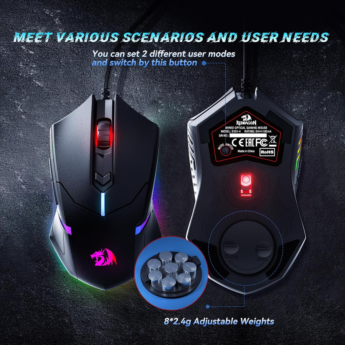 Redragon S101-3 PRO Gaming Keyboard and Mouse, RGB Backlit Programmable Keyboard Mouse with Software, Independent Macro Record Keys, Value Combo Set, New Update Version
