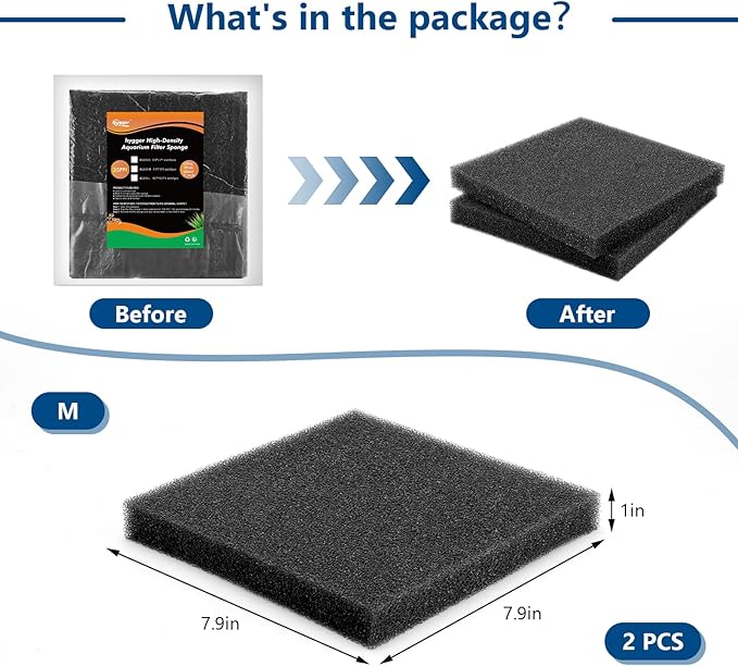 hygger Aquarium Sponge Filter Pad, Filter Media Foam Sponges, Cut-to-Size Open
