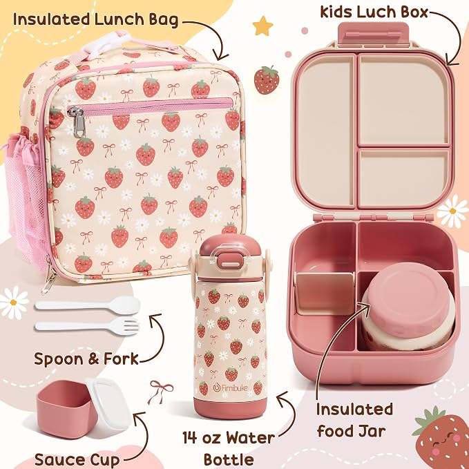 Fimibuke Kids Bento Lunch Box w/Insulated Water Bottle, Lunch Bag & Thermo |