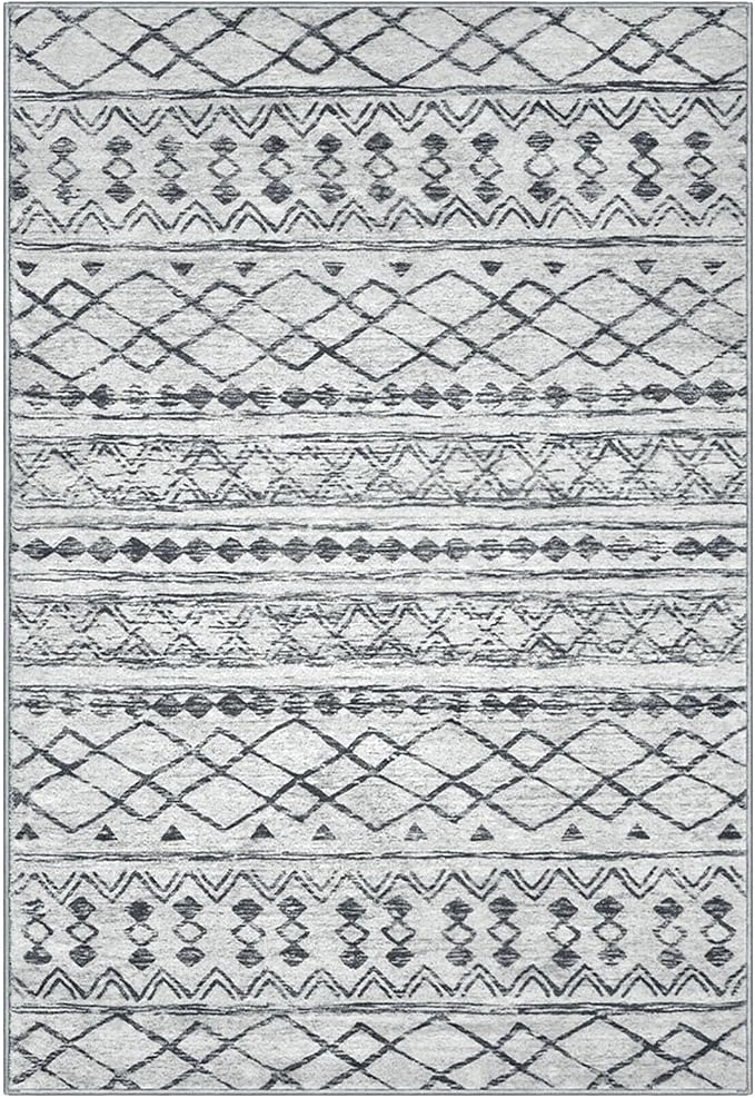 KUTA Moroccan 8x10 Rugs for Living Room Grey, Washable Boho Area Rug Non-Slip
