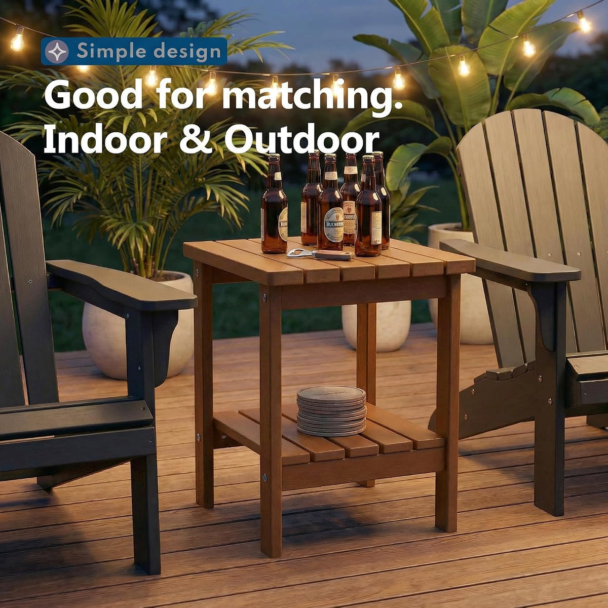 PASAMIC Outdoor Side Table, 2-Tier Storage Patio Side Table, HDPE Adirondack Side Table, Weather Resistant Square Small Outdoor Table for Patio, Backyard, Pool & Garden, Brown
