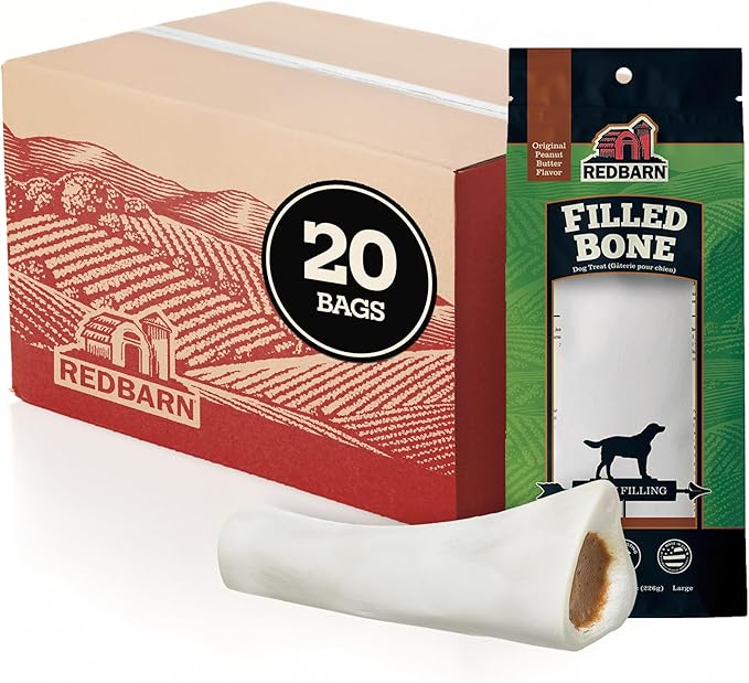 Redbarn Large Peanut Butter Filled Bones Dog Treats, case of 20