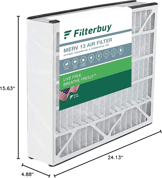 Filterbuy 16x25x5 Air Filter MERV 13 Optimal Smoke & Allergy Defense,