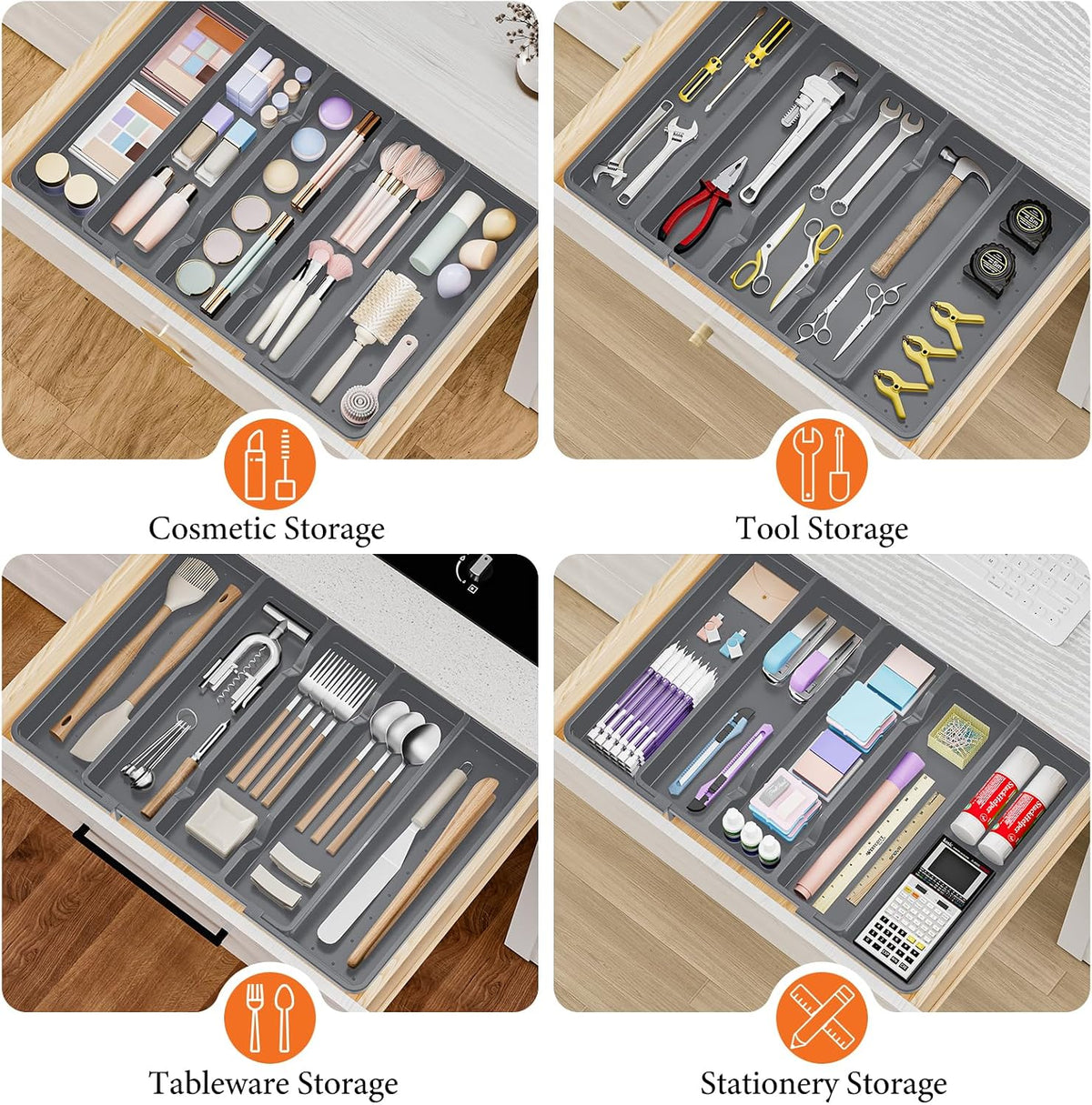 Large Expandable Silverware Drawer Organizer, Utensil Tray
