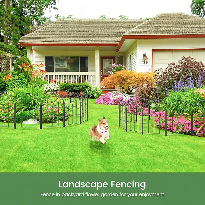 Black Garden Fences Animal Barrier, 12.55"*16.48" Garden Border Fencing, Rustproof Metal No Dig Fence for Dogs, Outdoor Fence, Dog Fencing for Patio, Flower Bed, Farm (Medium 10 Pcs)