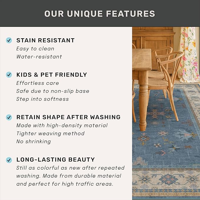 Hazo Haus Washable 10ft Long Hallway Runner Rug Blue