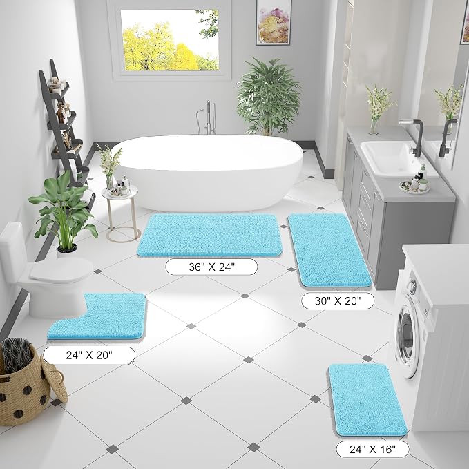 OLANLY Bathroom Runner Rugs 47x24, Soft Absorbent Chenille Bath Rugs, Rubber