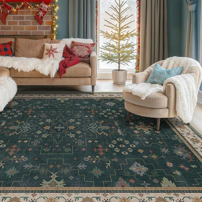 Hazo Haus Vintage Dark Green 6x9 Dining Room Rugs