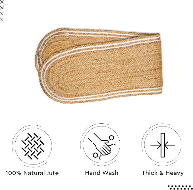 Encasa XO Handwoven Jute Table Runner, Center Table 12"x54" Off White & Jute