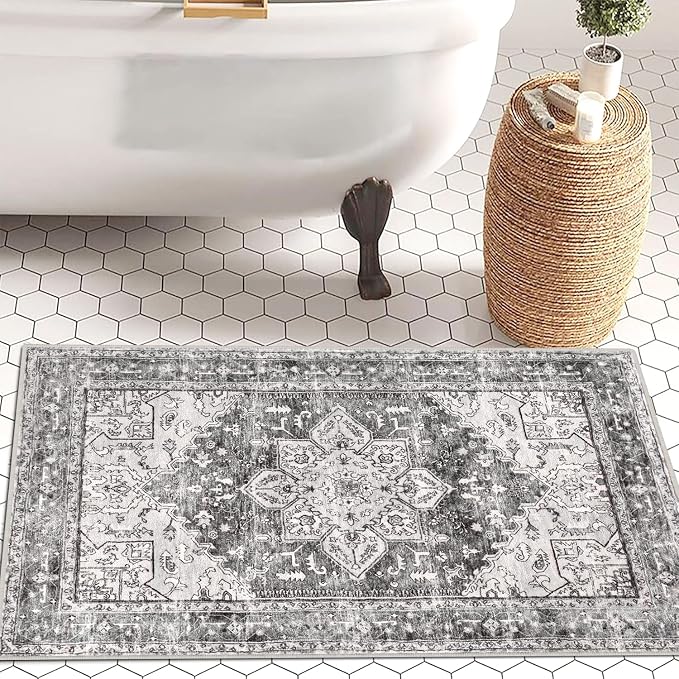 Yamaziot Washable Area Rug, 2x3 Small Entryway Rug Non-Slip Boho Vintage Rug