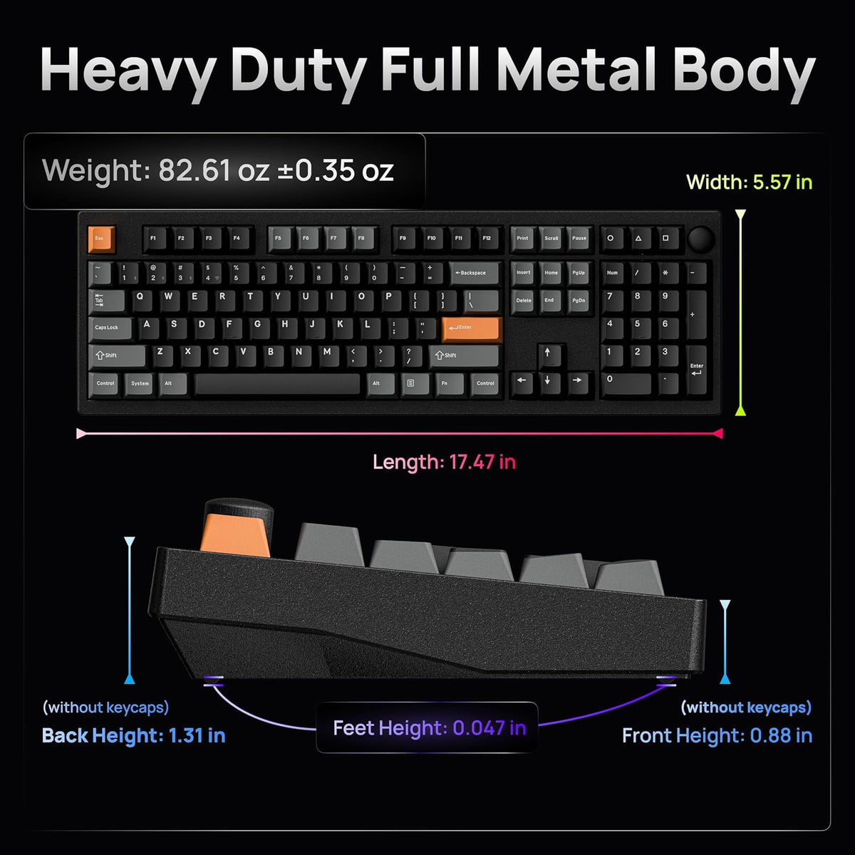 Keychron P6 Ultra 8K Polling Rate Full-Size Aluminum Wireless Mechanical Keyboard, 2.4 GHz/Bluetooth/Wired Custom RGB, Hot-Swappable Silk POM Red Switch for Mac Windows Linux - Black