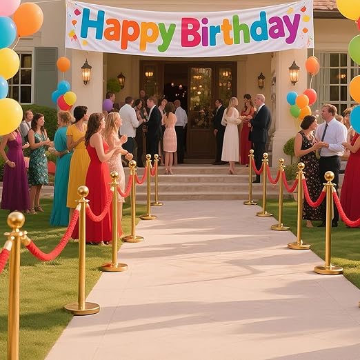 6 PCS Stanchions and Velvet Ropes, Gold Posts 5 Feet Crowd Control Barriers, Stainless Steel Poles for Red Carpet Themed Party Decoration (Golden)
