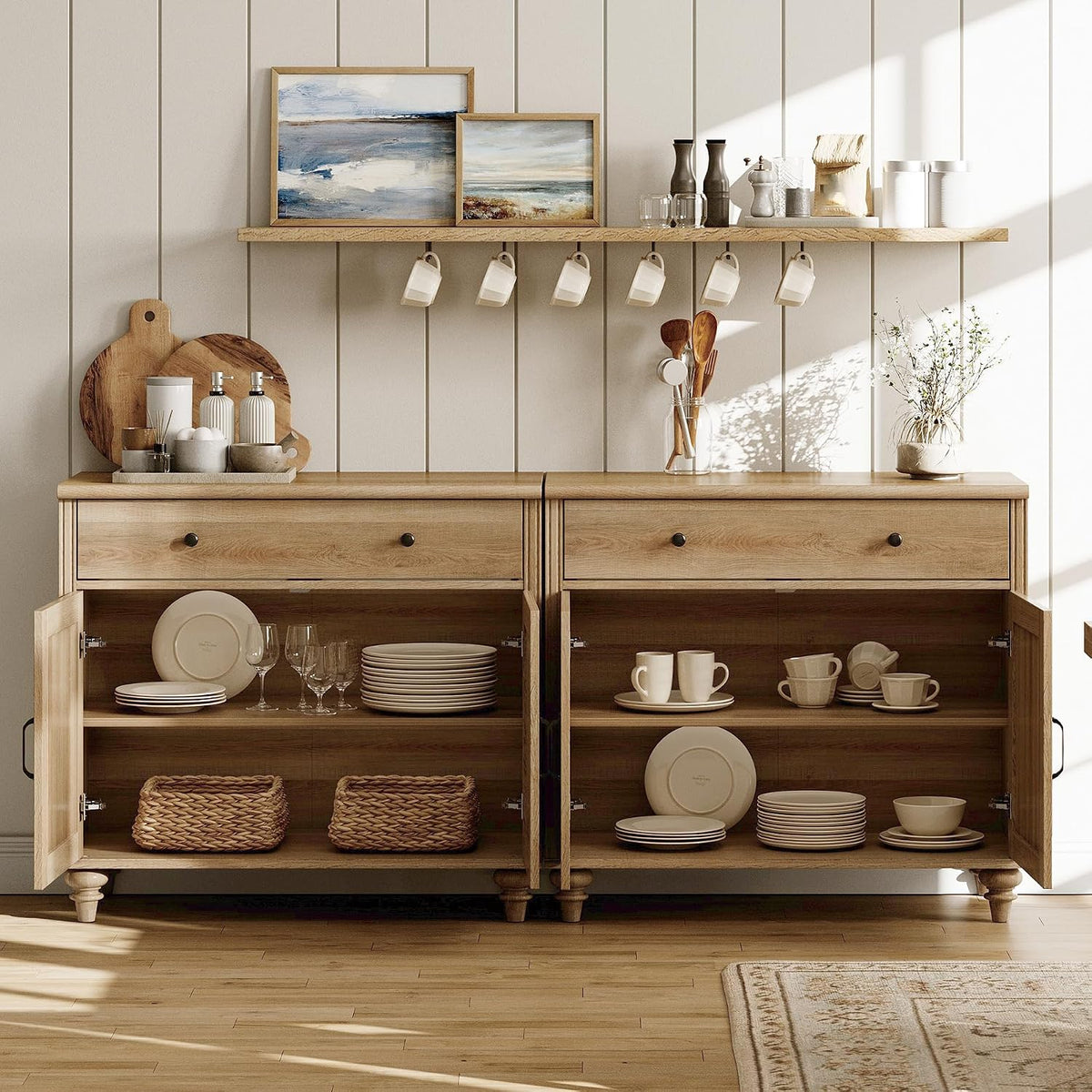 WAMAPT Buffet Cabinet with 4 Doors&2 Drawers, Large Wood Sideboard Table