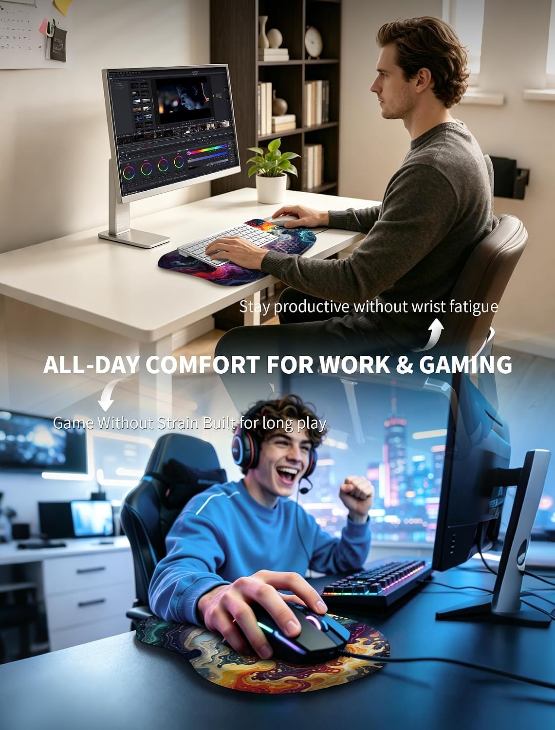 Ergonomic Keyboard Stand and Mouse Pad Set, Adjustable 3°/13° Keyboard Riser with Wrist Rest, 8° Massage Mouse Pad, Memory Foam Wrist Support, Non-Slip PU Base for Office & Gaming, Starry Sky