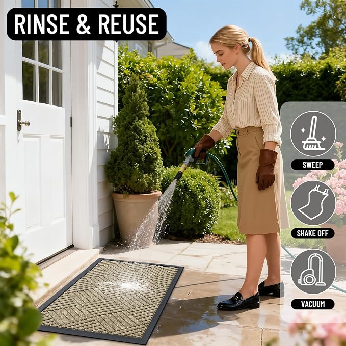 OLANLY Front Door Mat Outside Entrance 47x23, Heavy Duty Sturdy Natural Rubber