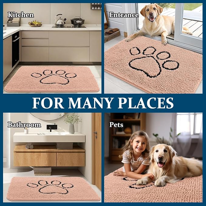 OLANLY Dog Door Mat for Muddy Paws 30x20, Paw Print Design, Absorbs Moisture