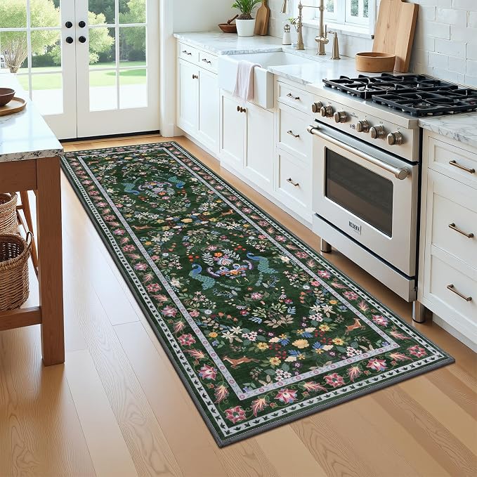 HEBE Washable Hallway Runner Rug 2'x 8' Non Slip Kitchen Rugs Runner, Low Pile