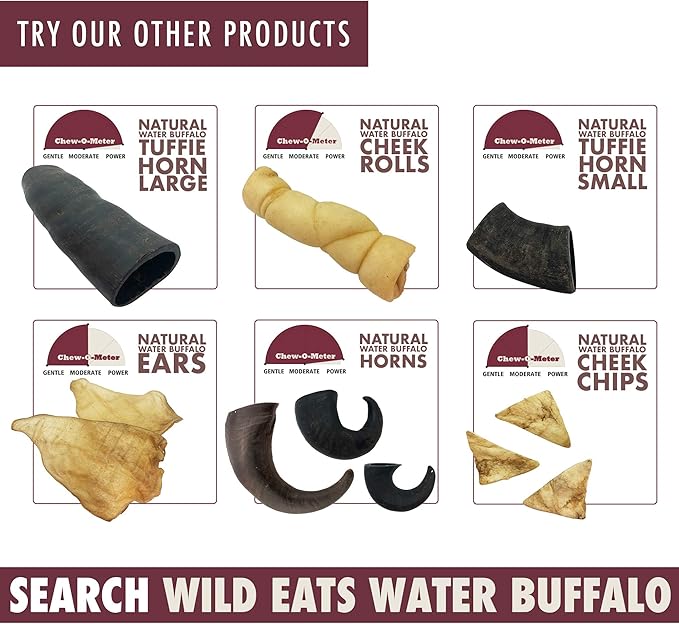 Wild Eats Water Buffalo All Natural Ear Dog Chews, Single Ingredient Dog Treats - 20 Count (Grain Free Treats - Great Alternative to Pig Ears, Cow Ears, Bones & Rawhides)