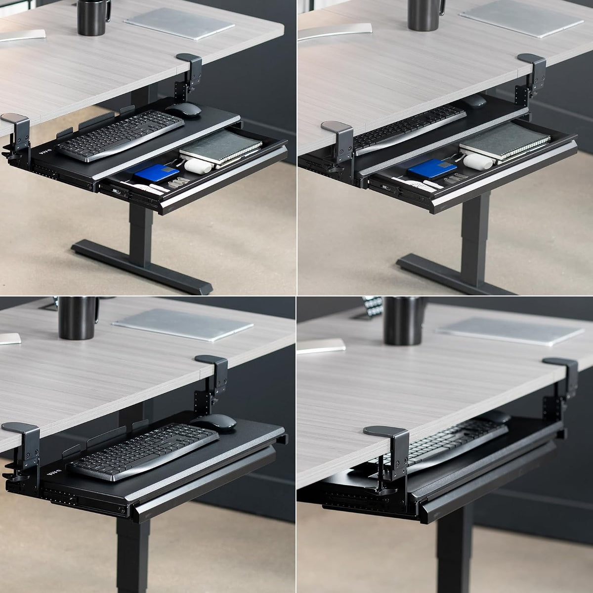 VIVO Black Clamp-on 27x11 in Keyboard Tray, Storage Drawer, MOUNT-KB05HB-DR