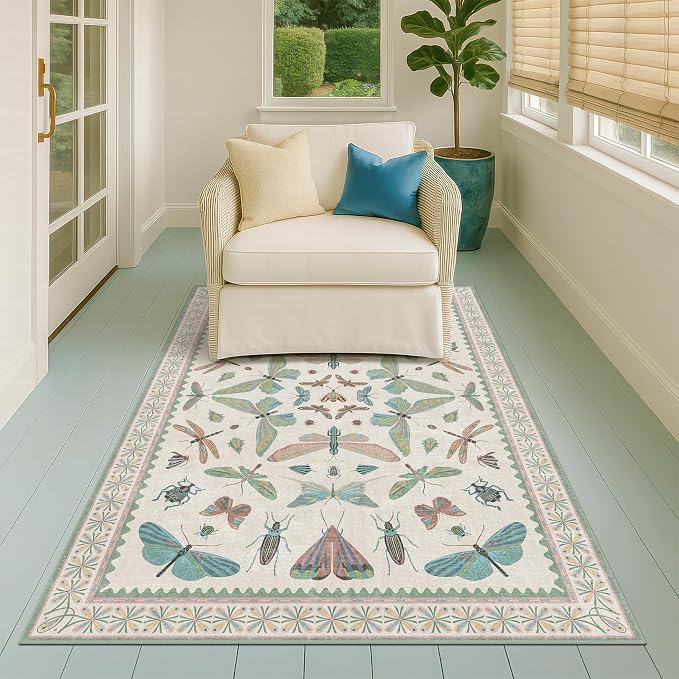 Light Blue and Pink Rug 4x6 Rugs