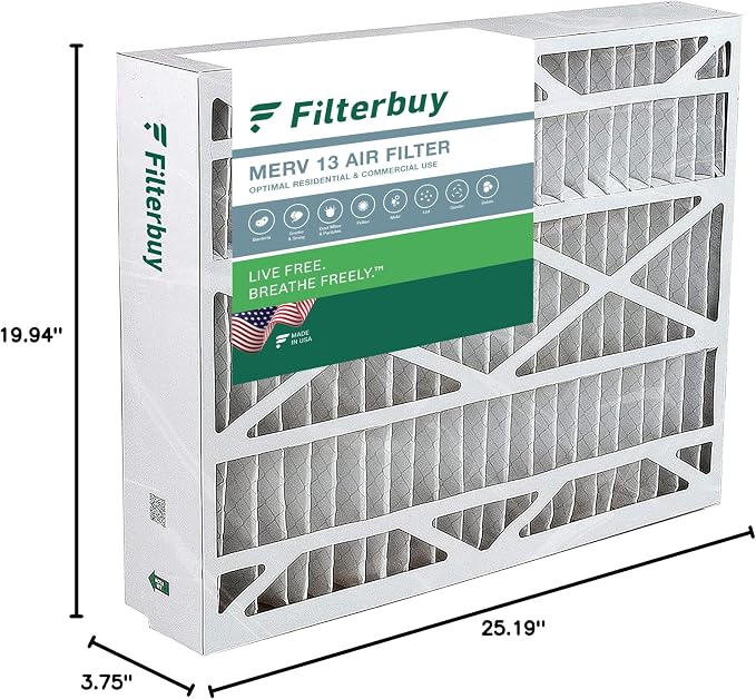 Filterbuy 20x25.25x3.5 Air Filter MERV 13 Optimal Smoke & Allergy Defense