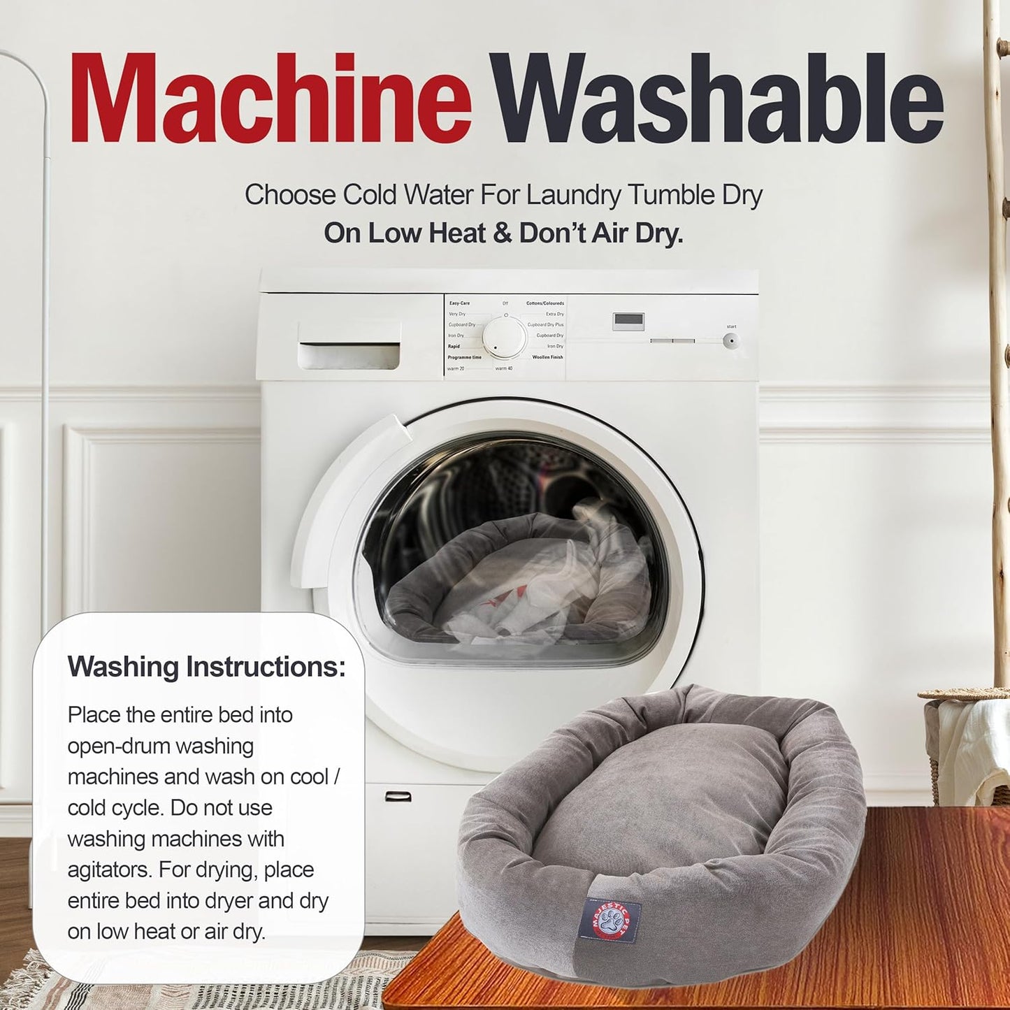 Majestic Pet 40 Inch Micro Velvet Calming Dog Bed Washable 40x29x9 (inch) – Cozy Soft Round Donut Dog Bed with Spine for Head Support - Pet Bed Large - Vintage (2025)