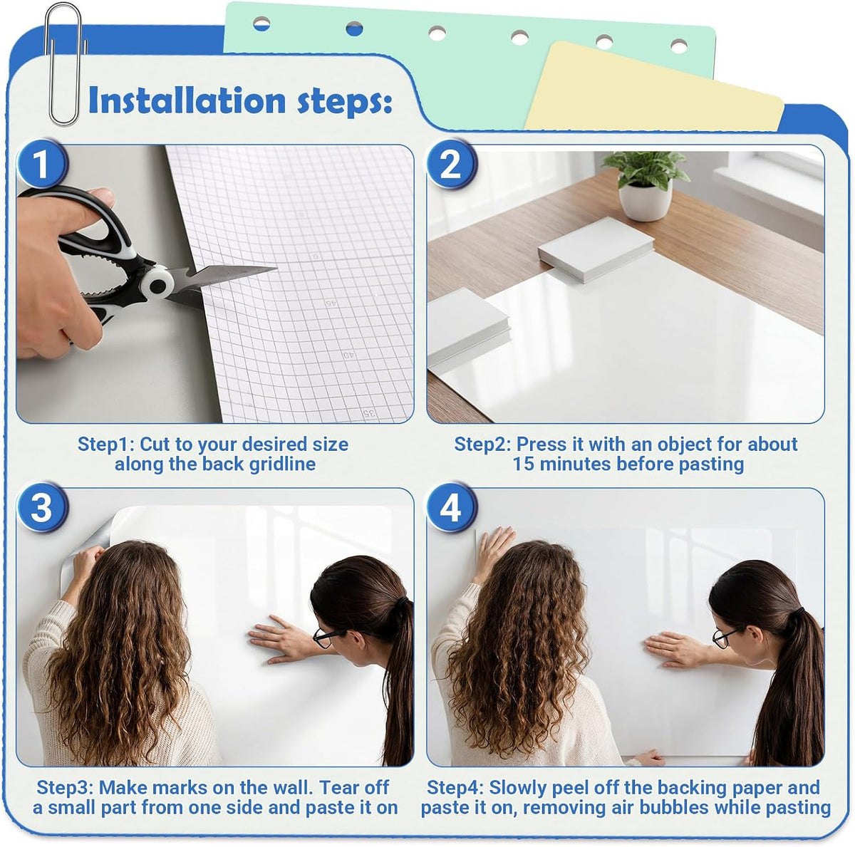 AFMAT WS002 Whiteboard Sticker, 11ft Dry Erase Wallpaper, Peel and Stick Whiteboard Contact Paper for Wall, 132'' x 17.3'' White Board Stick on Wall, Dry Erase Board Roll Adhesive, 8 Markers, 2 Rolls