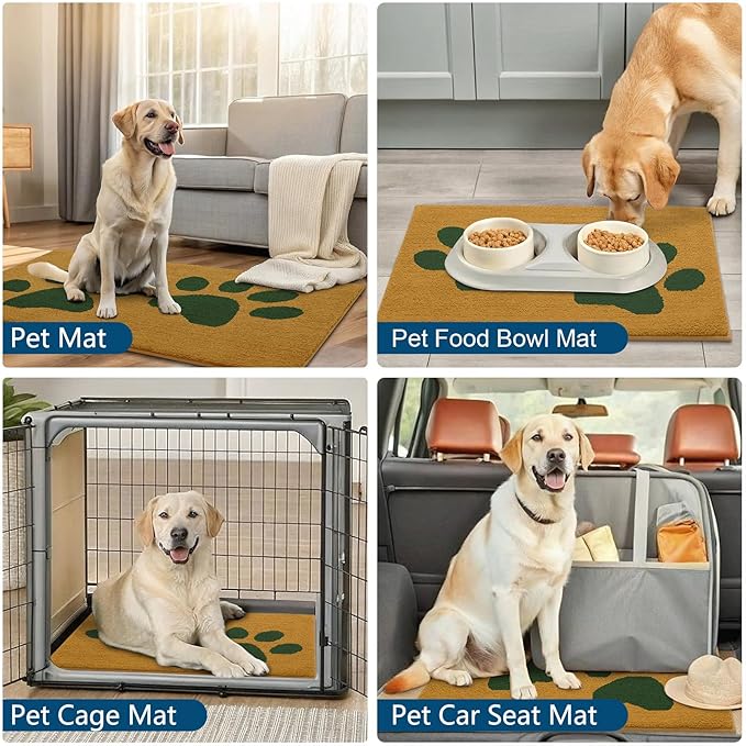 Buganda Dog Door Mat for Muddy Paws, Absorbent Dirt Trapper Washable Indoor Doormats, Non Slip Low-Profile Mud Mat for Dogs, Front Entrance Doormat for Inside Floor (36x24 Inches, Yellow and Green)