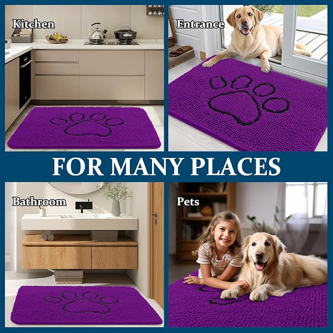 OLANLY Dog Door Mat for Muddy Paws 30x20, Paw Print Design, Absorbs Moisture
