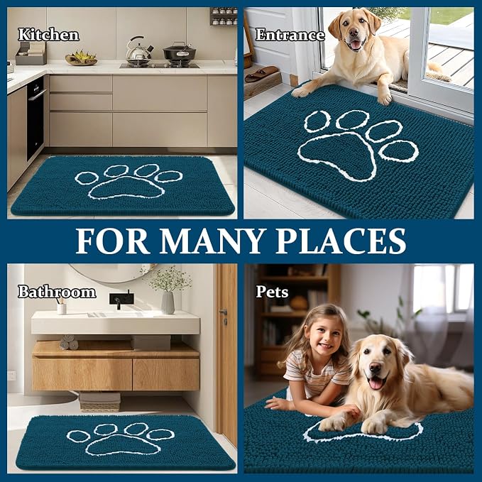 OLANLY Dog Door Mat for Muddy Paws 70x46, Paw Print Design, Absorbs Moisture