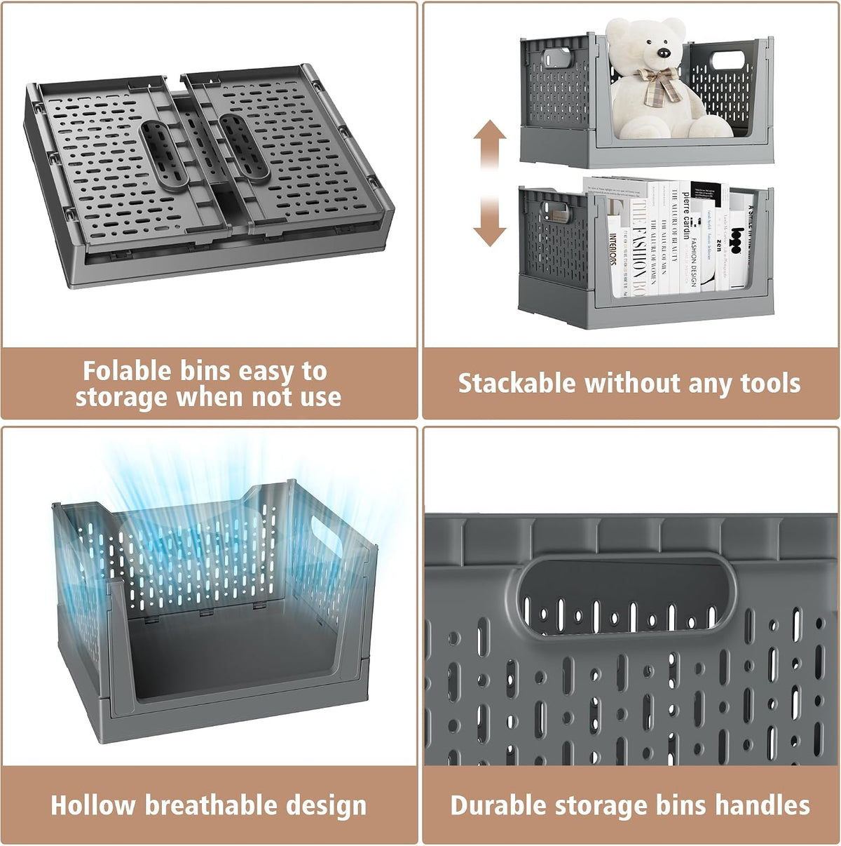 Stackable Storage Bins, Set of 3 Plastic Closet Organizers with Wheels