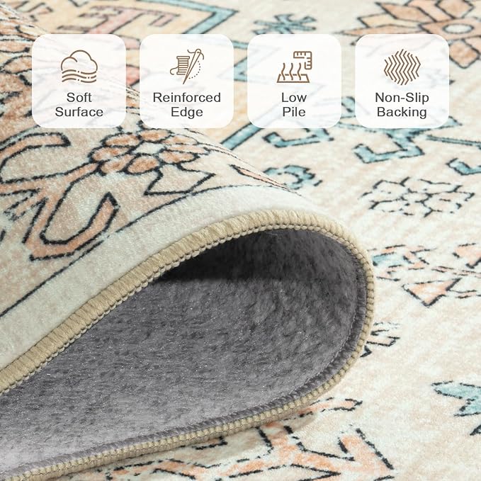 Lofus Vintage Living Room Rugs 8x10, Soft Machine Washable Area Rug